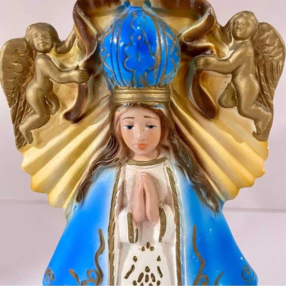VTG Statue Our Lady of San Juan de los Lagos Chalkware Hand Painted Italy 7.5” - Picture 2 of 11